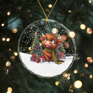 Houston Clan Christmas Glass Ornament with Adorable Highland Coo Transparent Glass Circle - Tartan Vibes Clothing