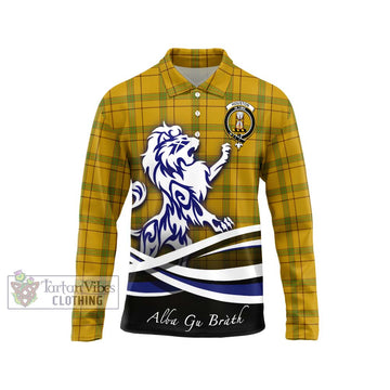 Houston Tartan Long Sleeve Polo Shirt with Alba Gu Brath Regal Lion Emblem Unisex - Tartan Vibes Clothing