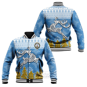 Houston Clan Christmas Baseball Jacket Celtic Reindeer Style Unisex - Tartan Vibes Clothing