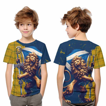 Houston Tartan Family Crest Kid T-Shirt with Scottish Majestic Lion Youth XL Size14 - Tartan Vibes Clothing