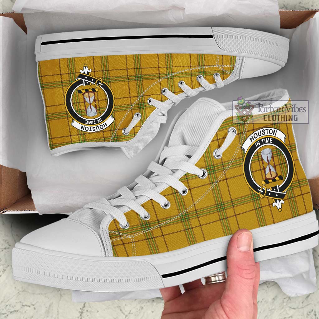 Houston Tartan High Top Shoes with Family Crest Kid High Top - White Sole - Tartan Vibes Clothing
