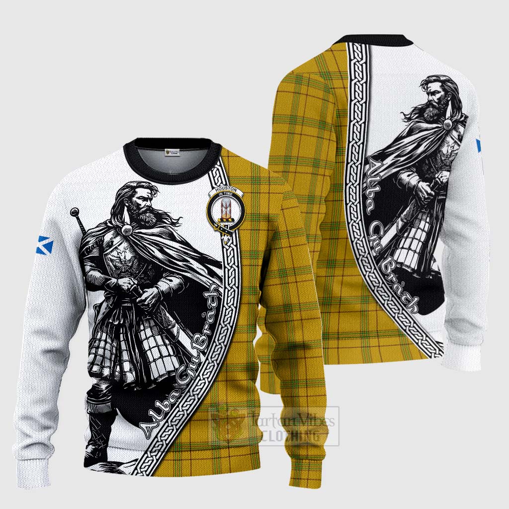 Houston Tartan Clan Crest Knitted Sweater with Highlander Warrior Celtic Style Unisex - Tartan Vibes Clothing