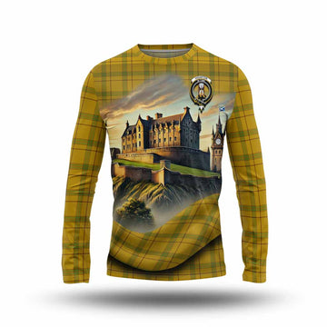 Houston Tartan Family Crest Long Sleeve T-Shirt with Scottish Ancient Castle Style Unisex - Tartan Vibes Clothing