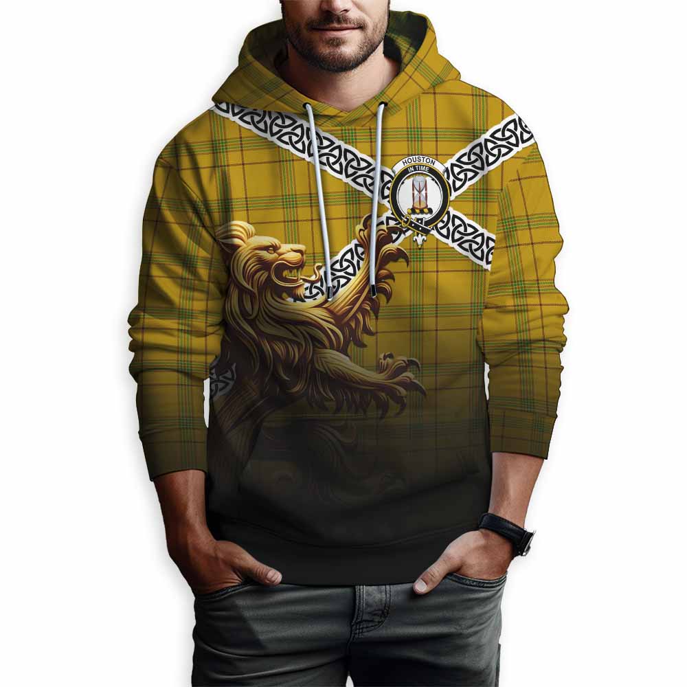 Houston Crest Tartan Hoodie with Golden Lion Emblem Celtic Style Pullover Hoodie - Tartan Vibes Clothing