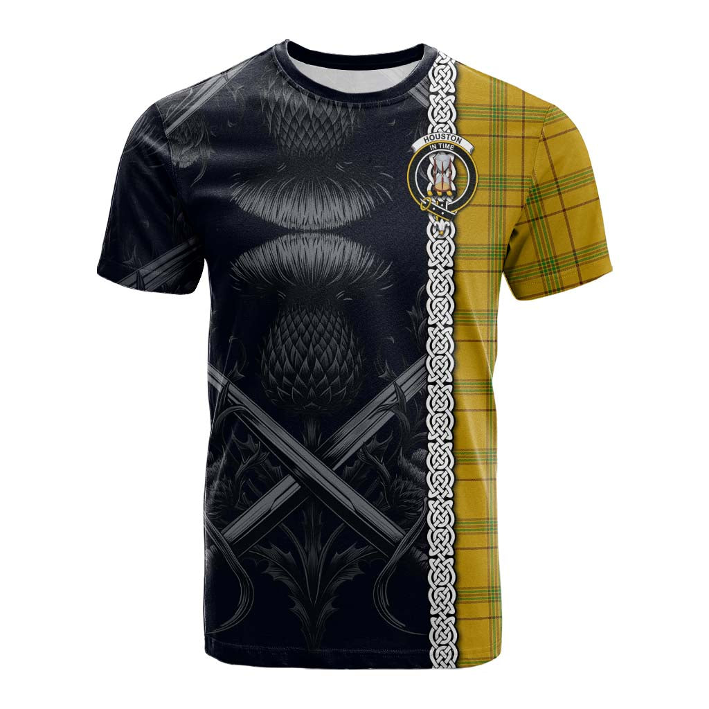 Houston Tartan Cotton T-shirt with Family Crest Cross Sword Thistle Celtic Vibes Kid's Shirt - Tartan Vibes Clothing