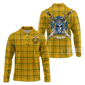 Houston Tartan Long Sleeve Polo Shirt with Family Crest Celtic Skull Style Unisex - Tartan Vibes Clothing