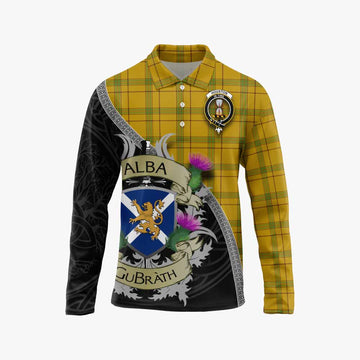 Houston Tartan Family Crest Long Sleeve Polo Shirt Lion Rampant Royal Thistle Shield Celtic Inspired Unisex - Tartan Vibes Clothing