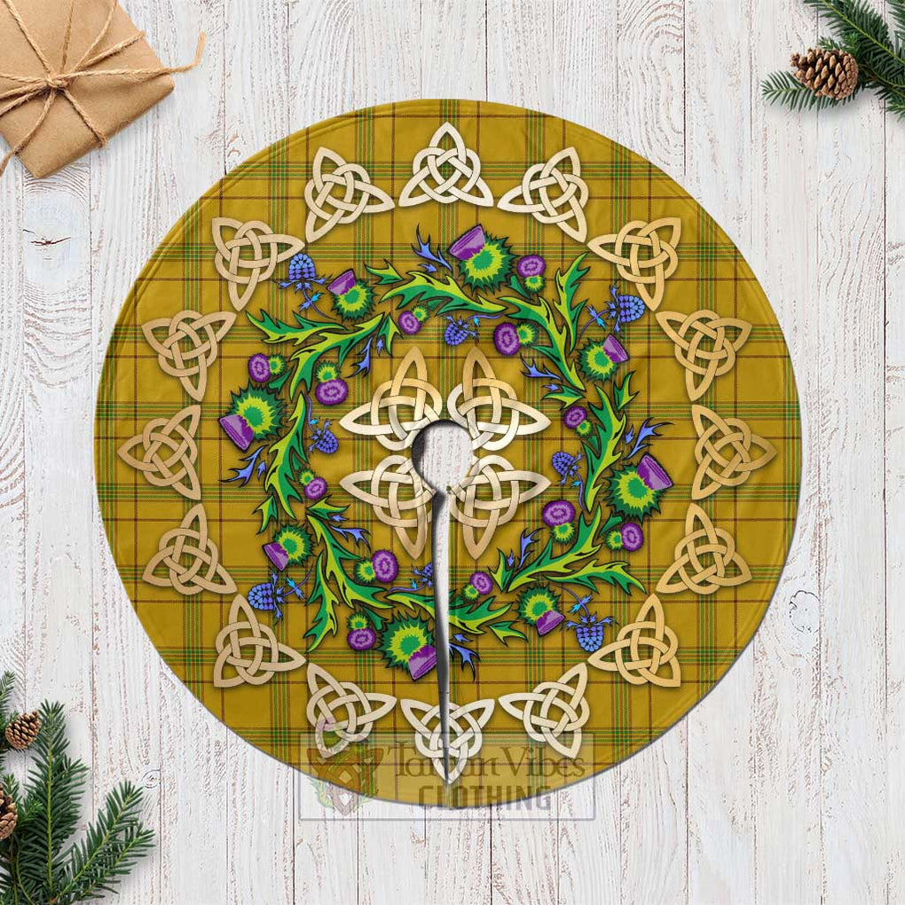 Tartan Vibes Clothing Houston Tartan Christmas Tree Skirt with Thistle Celtic Knot Style