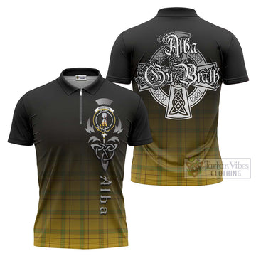 Houston Tartan Zipper Polo Shirt Featuring Alba Gu Brath Family Crest Celtic Inspired Unisex - Tartan Vibes Clothing