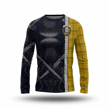 Houston Tartan Long Sleeve T-Shirt with Family Crest Cross Sword Thistle Celtic Vibes Unisex - Tartan Vibes Clothing