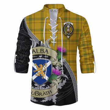 Houston Tartan Family Crest Ghillie Kilt Shirt Lion Rampant Royal Thistle Shield Celtic Inspired Men - Tartan Vibes Clothing