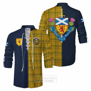Houston Tartan Ghillie Kilt Shirt Alba with Scottish Lion Royal Arm Half Style Men - Tartan Vibes Clothing