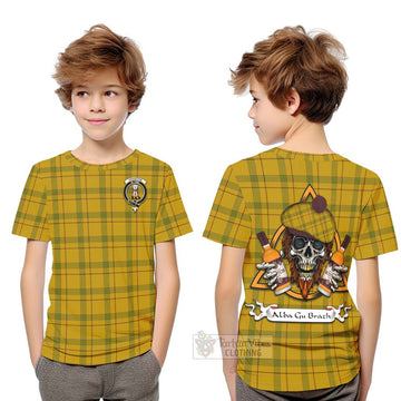 Houston Tartan Kid T-Shirt with Family Crest and Bearded Skull Holding Bottles of Whiskey Youth XL Size14 - Tartan Vibes Clothing