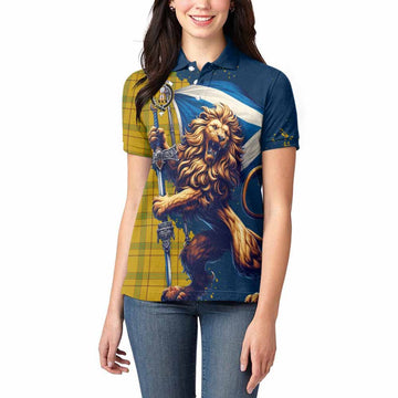 Houston Tartan Family Crest Women's Polo Shirt with Scottish Majestic Lion Women - Tartan Vibes Clothing