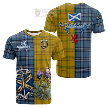 Tartan Vibes Clothing Houston Tartan Cotton T-shirt Happy St. Andrew's Day Half Tartan Style