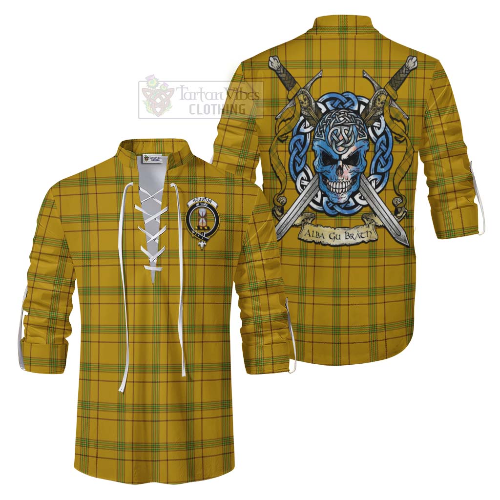 Houston Tartan Ghillie Kilt Shirt with Family Crest Celtic Skull Style Men - Tartan Vibes Clothing