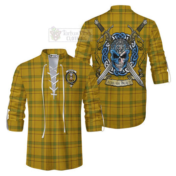 Houston Tartan Ghillie Kilt Shirt with Family Crest Celtic Skull Style Men - Tartan Vibes Clothing
