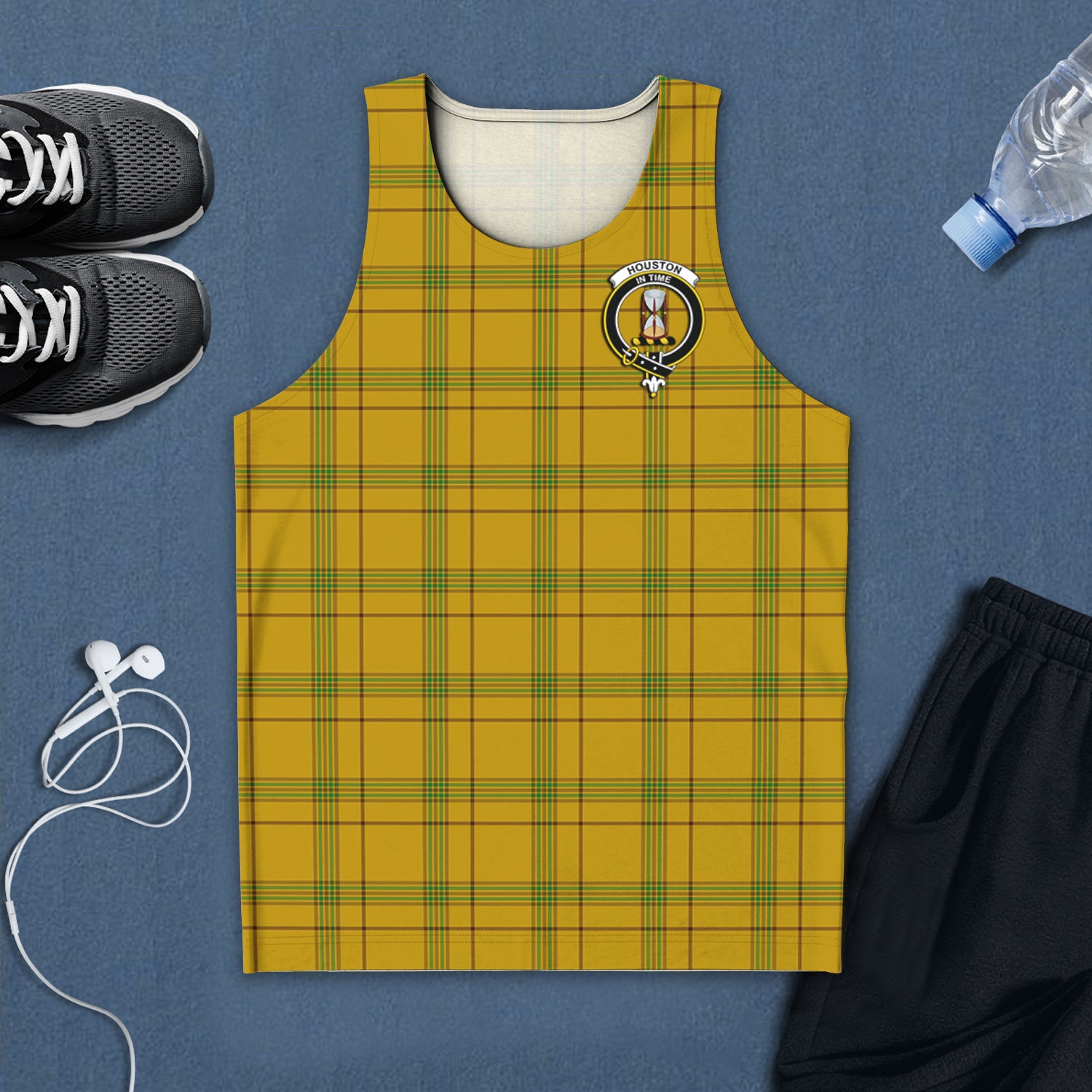 Houston Tartan Mens Tank Top with Family Crest 5XL - Tartan Vibes Clothing