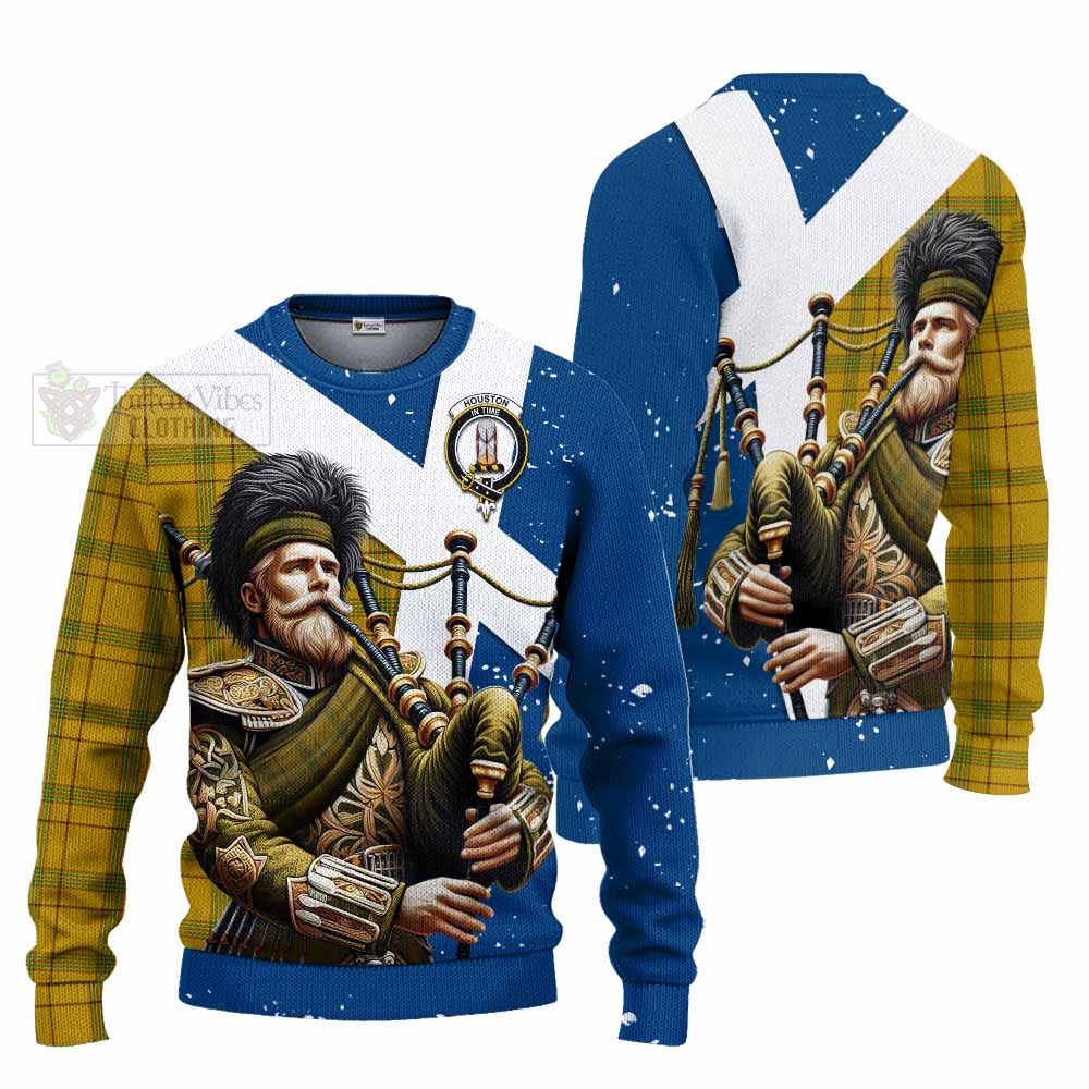 Houston Tartan Knitted Sweater with Family Crest Scottish Bagpiper Vibes Unisex - Tartan Vibes Clothing
