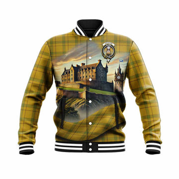 Houston Tartan Family Crest Baseball Jacket with Scottish Ancient Castle Style Unisex - Tartan Vibes Clothing