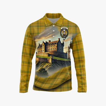 Houston Tartan Family Crest Long Sleeve Polo Shirt with Scottish Ancient Castle Style Unisex - Tartan Vibes Clothing
