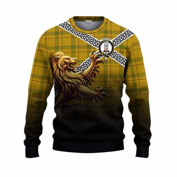 Houston Crest Tartan Knitted Sweater with Golden Lion Emblem Celtic Style Unisex - Tartan Vibes Clothing