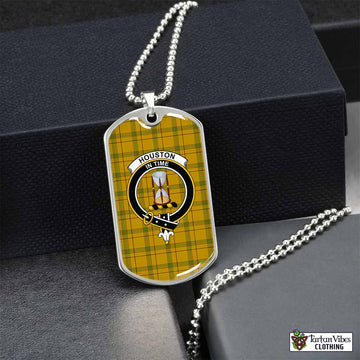 Houston Tartan Dog Tag Necklace with Family Crest Silver No - Tartan Vibes Clothing