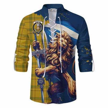 Houston Tartan Family Crest Ghillie Kilt Shirt with Scottish Majestic Lion Men - Tartan Vibes Clothing