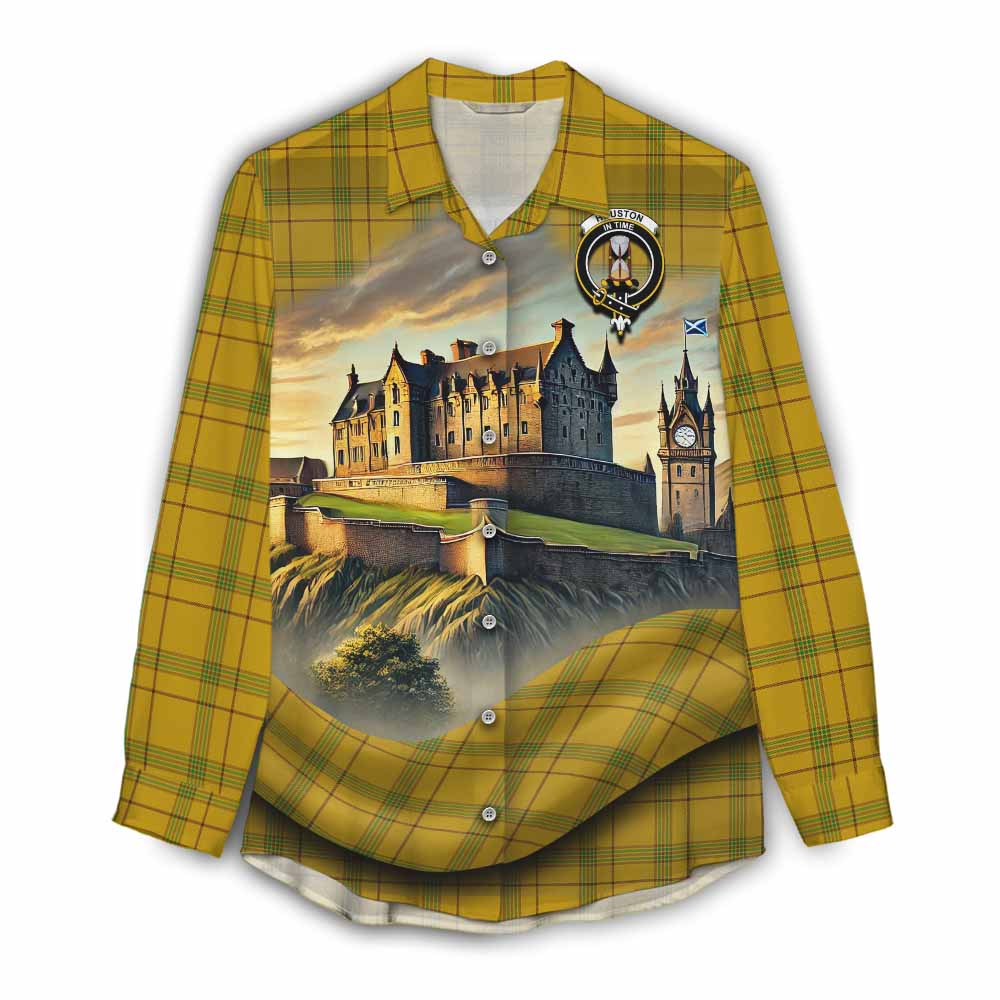 Tartan Vibes Clothing Houston Tartan Family Crest Women's Casual Shirt with Scottish Ancient Castle Style