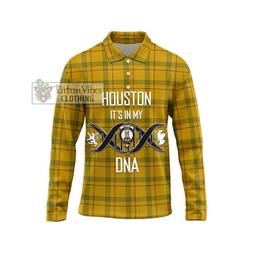 Houston Tartan Long Sleeve Polo Shirt with Family Crest DNA In Me Style Unisex - Tartan Vibes Clothing