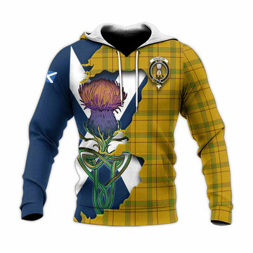 Tartan Vibes Clothing Houston Tartan Family Crest Knitted Hoodie Scottish Thistle Celtic Inspired