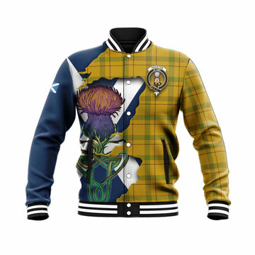 Tartan Vibes Clothing Houston Tartan Family Crest Baseball Jacket Scottish Thistle Celtic Inspired