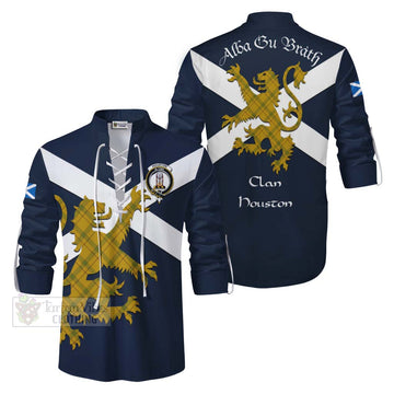 Houston Tartan Lion Rampant Ghillie Kilt Shirt Proudly Display Your Heritage with Alba Gu Brath and Clan Name Men - Tartan Vibes Clothing
