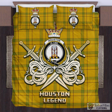 Houston Tartan Bedding Set with Clan Crest and the Golden Sword of Courageous Legacy