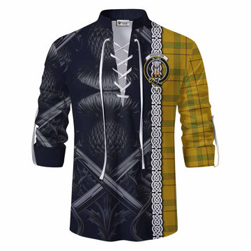 Houston Tartan Ghillie Kilt Shirt with Family Crest Cross Sword Thistle Celtic Vibes Men - Tartan Vibes Clothing