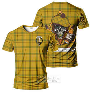 Houston Tartan T-Shirt with Family Crest and Bearded Skull Holding Bottles of Whiskey Kid's Shirt - Tartan Vibes Clothing