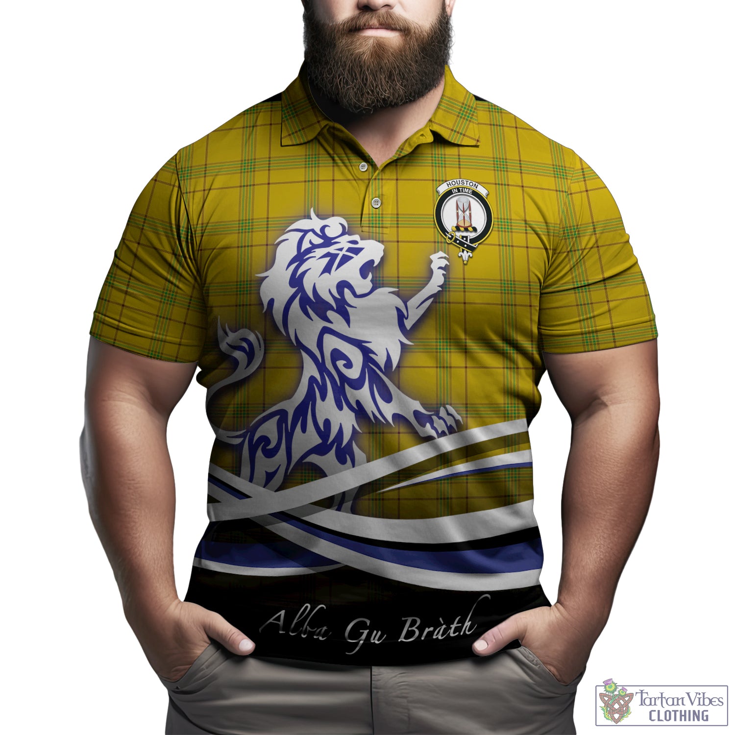 Houston Tartan Polo Shirt with Alba Gu Brath Regal Lion Emblem Kid - Tartan Vibes Clothing