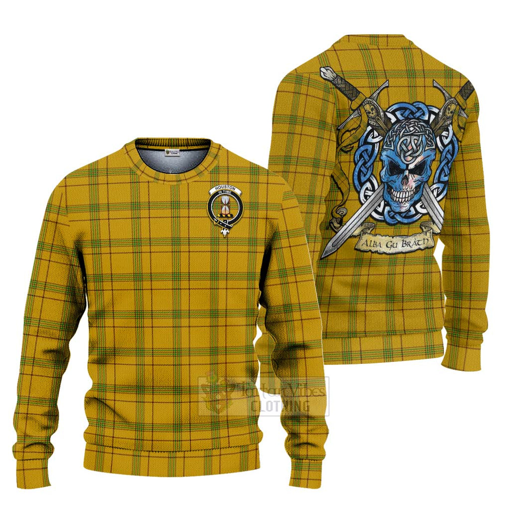 Houston Tartan Ugly Sweater with Family Crest Celtic Skull Style Unisex - Tartan Vibes Clothing