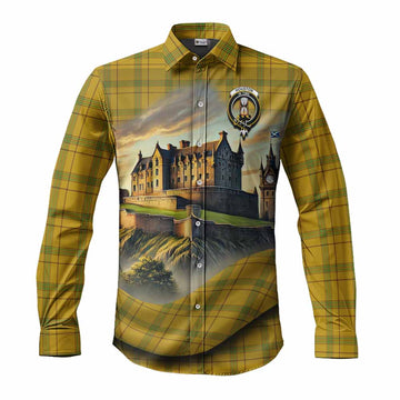 Tartan Vibes Clothing Houston Tartan Family Crest Long Sleeve Button Shirt with Scottish Ancient Castle Style