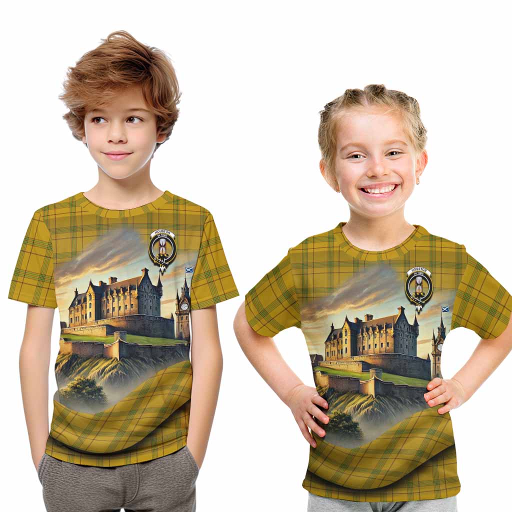 Houston Tartan Family Crest Kid T-Shirt with Scottish Ancient Castle Style Youth XL Size14 - Tartan Vibes Clothing