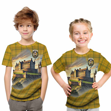 Houston Tartan Family Crest Kid T-Shirt with Scottish Ancient Castle Style Youth XL Size14 - Tartan Vibes Clothing