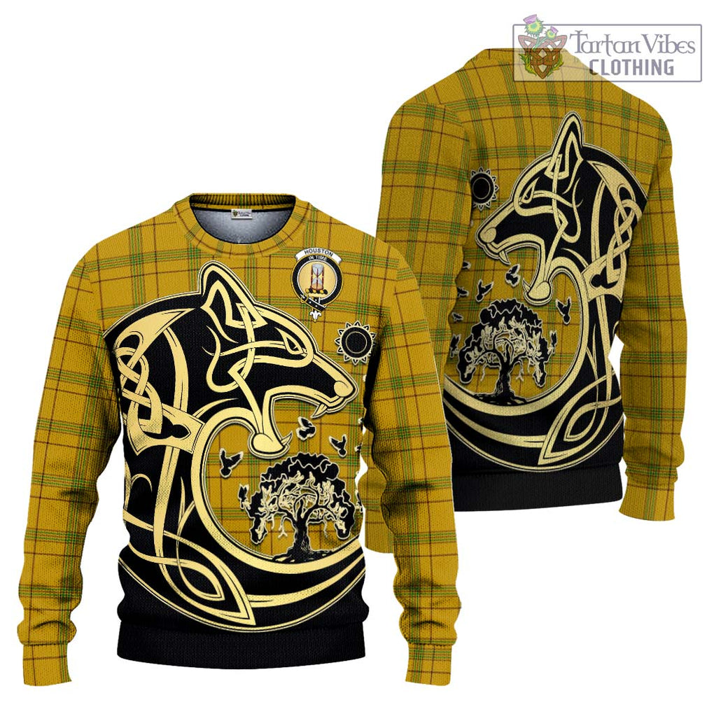 Houston Tartan Ugly Sweater with Family Crest Celtic Wolf Style Unisex - Tartan Vibes Clothing