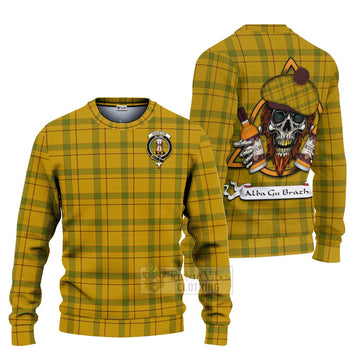 Houston Tartan Ugly Sweater with Family Crest and Bearded Skull Holding Bottles of Whiskey Unisex - Tartan Vibes Clothing