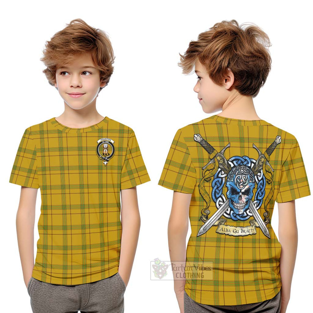 Houston Tartan Kid T-Shirt with Family Crest Celtic Skull Style Youth XL Size14 - Tartan Vibes Clothing
