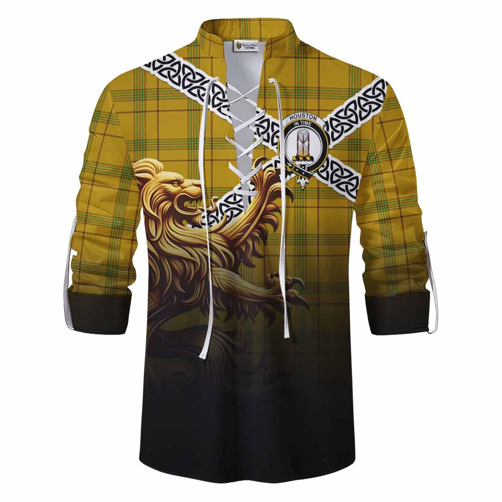 Houston Crest Tartan Ghillie Kilt Shirt with Golden Lion Emblem Celtic Style Men - Tartan Vibes Clothing