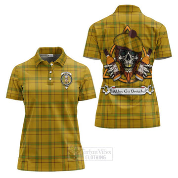 Houston Tartan Women's Polo Shirt with Family Crest and Bearded Skull Holding Bottles of Whiskey Women - Tartan Vibes Clothing