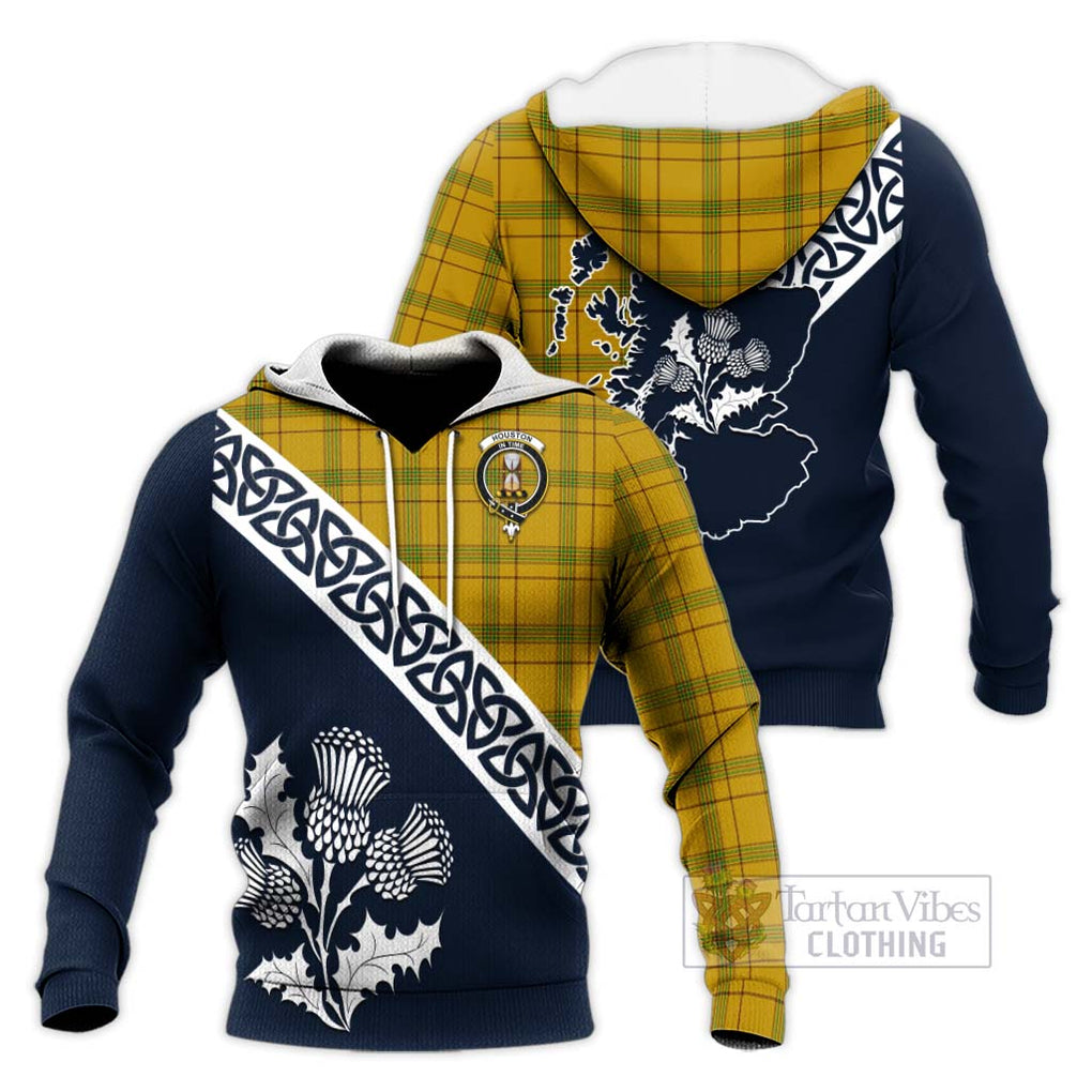 Houston Tartan Knitted Hoodie Featuring Thistle and Scotland Map Unisex Knitted Pullover Hoodie - Tartan Vibes Clothing
