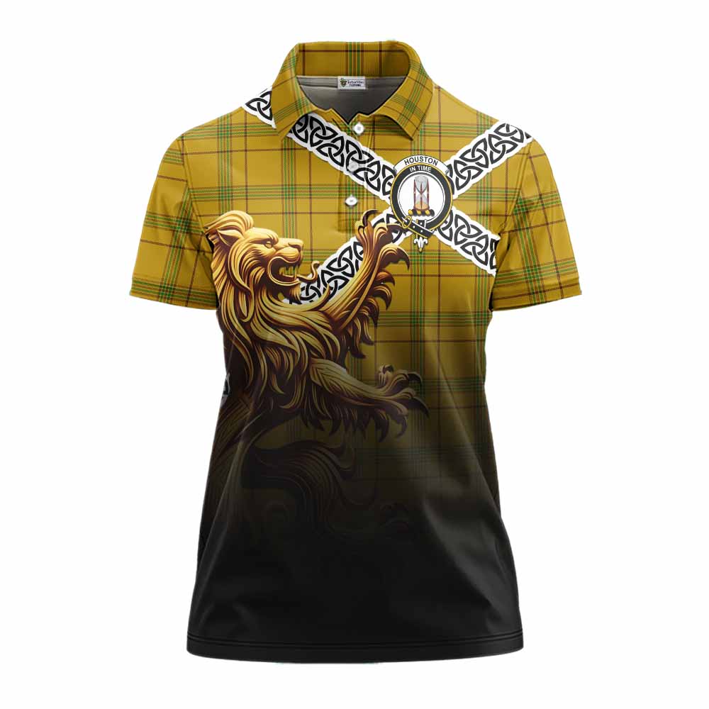 Houston Crest Tartan Women's Polo Shirt with Golden Lion Emblem Celtic Style Women - Tartan Vibes Clothing