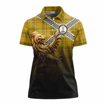Houston Crest Tartan Women's Polo Shirt with Golden Lion Emblem Celtic Style Women - Tartan Vibes Clothing