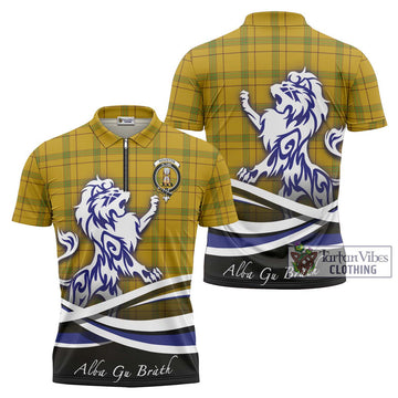 Houston Tartan Zipper Polo Shirt with Alba Gu Brath Regal Lion Emblem Unisex - Tartan Vibes Clothing